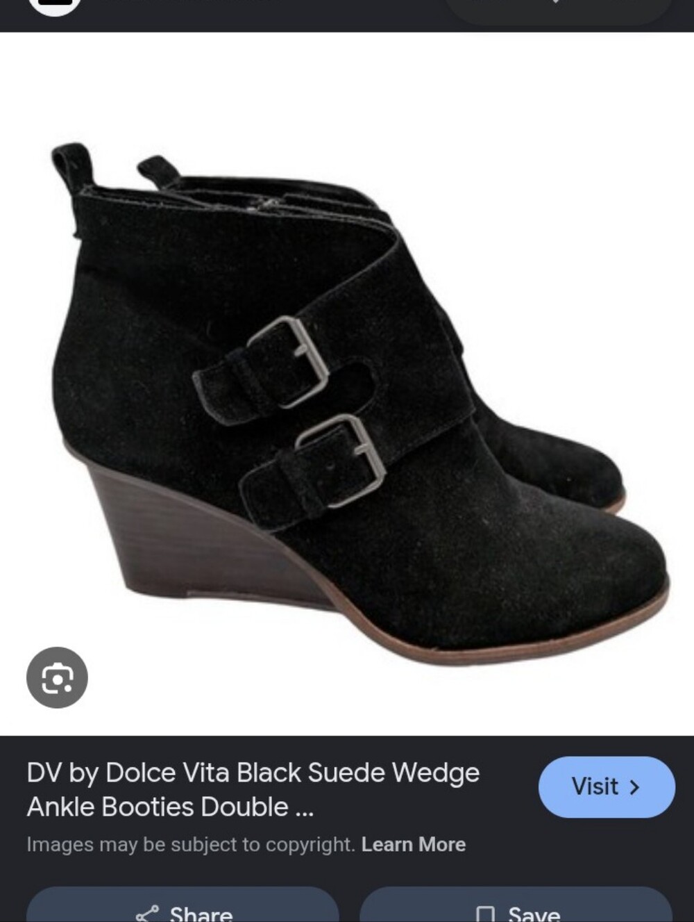DV by Dolce Vita Black Suede Double-Buckle Wedge Booties